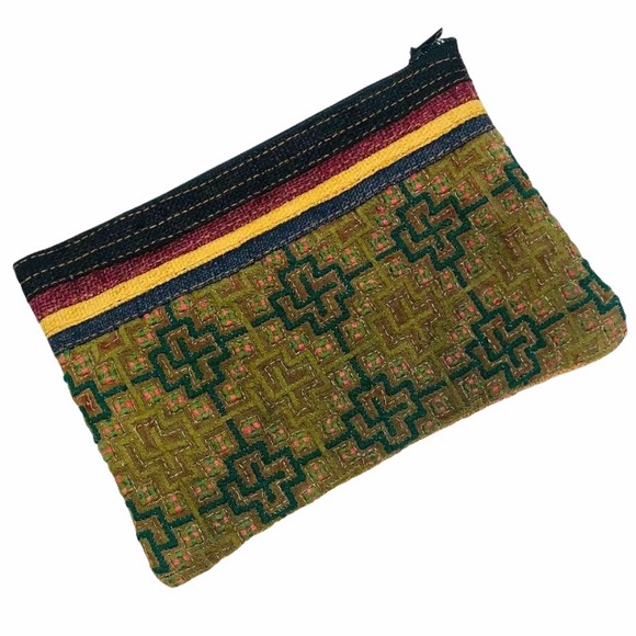 New Textile Raffia Flat Pouch Fair Trade - Picture 1 of 4